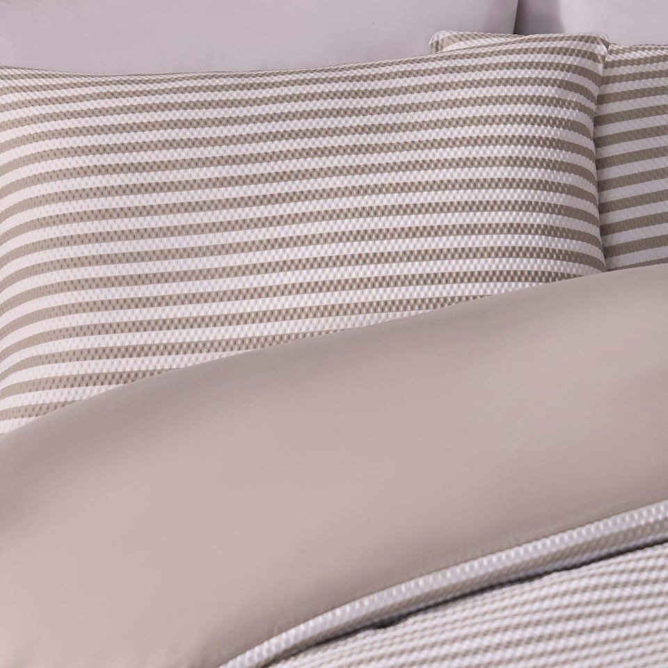 image 1 of OHS Stripe Embossed Duvet Cover and Pillowcase Bedding Set, King - Natural
