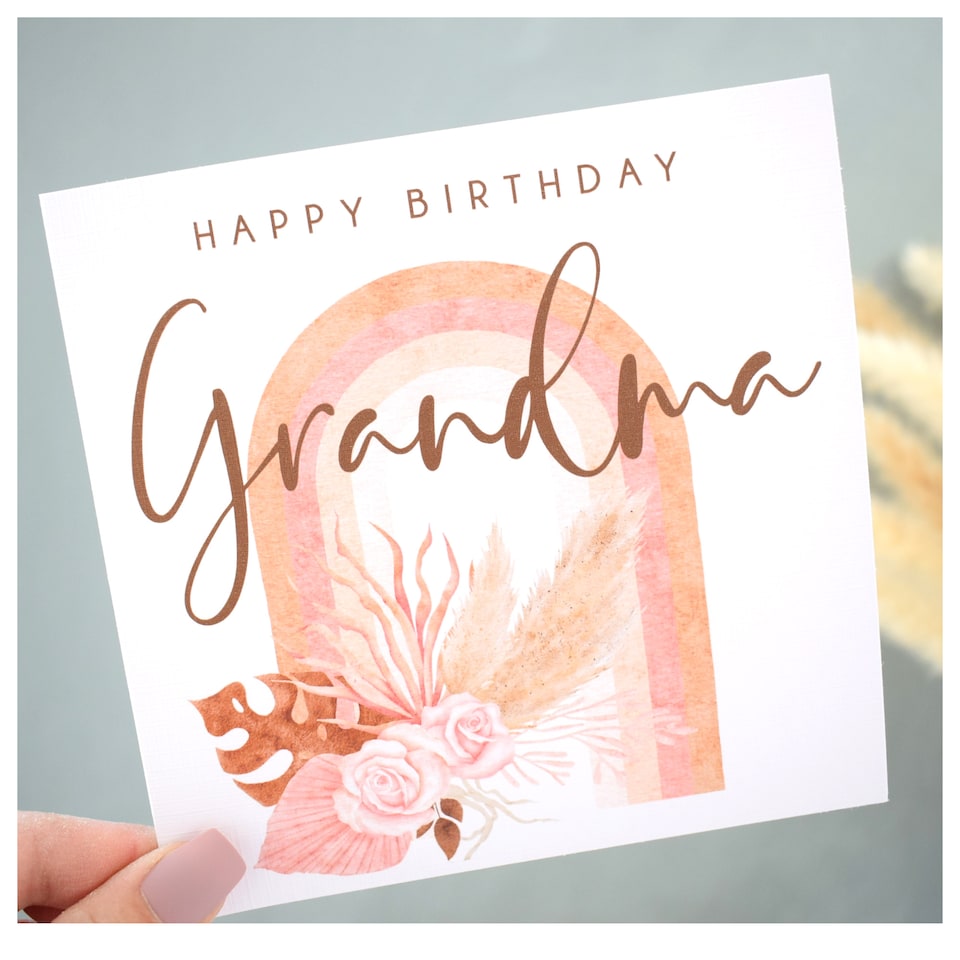 image 1 of Happy Birthday Grandma Greeting Card Neutral Abstract Arch Pampas Design