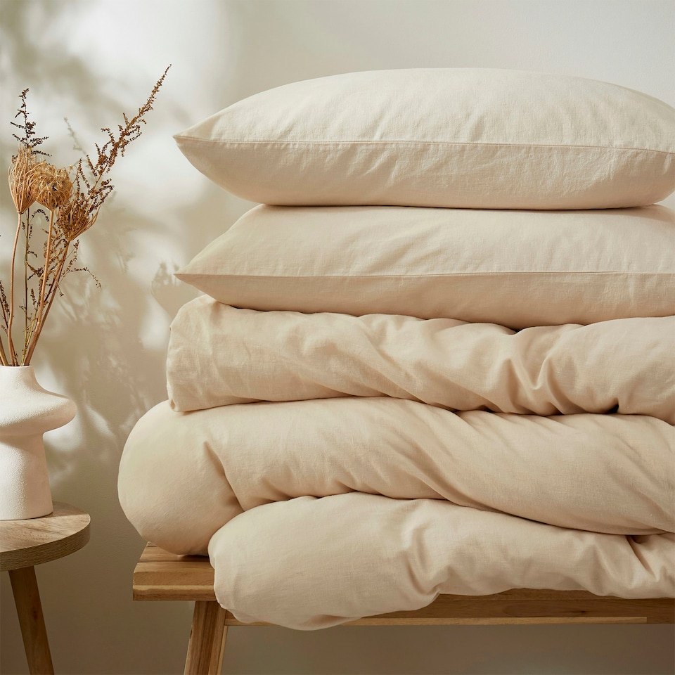 image 1 of Touch Of Linen - Creamy Almond - Duvet Cover Set (Includes 2 Pillowcases - 1 For Single) Cream | Creamy Almond | King