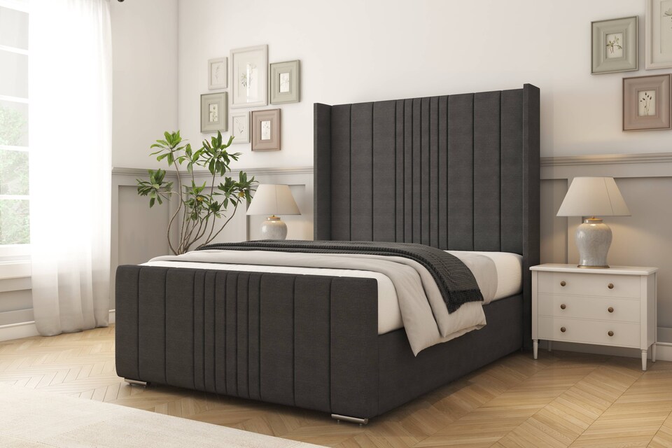 image 1 of Sloomy Hargrave Graphite Dumfries Bed Frame With Mattress With 50"  Upholstered Wingback Headboard 3' Single