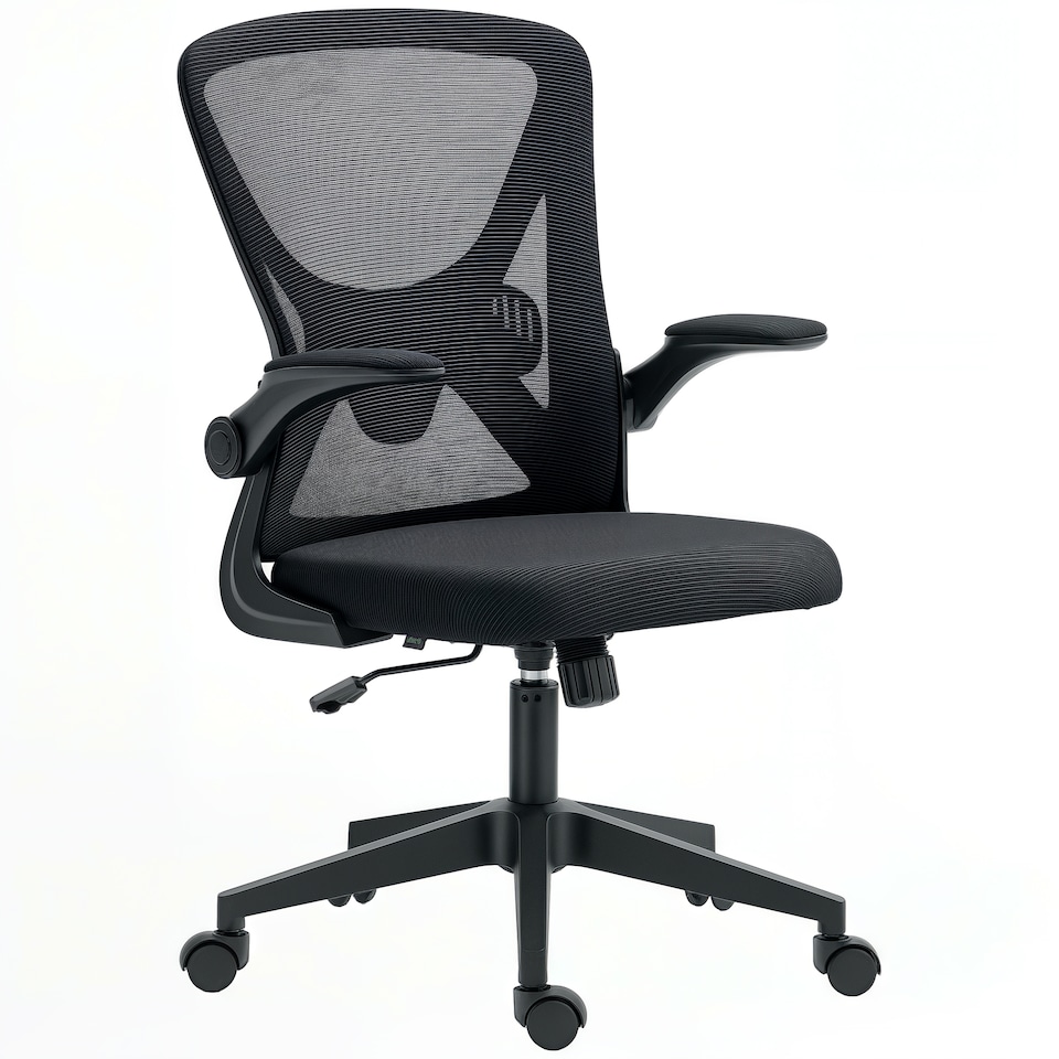 image 1 of Vinsetto Ergonomic Mesh Office Chair with 90 Flip-up Armrests and Lumbar Support, Height Adjustable Computer Chair with Swivel Wheels, Black