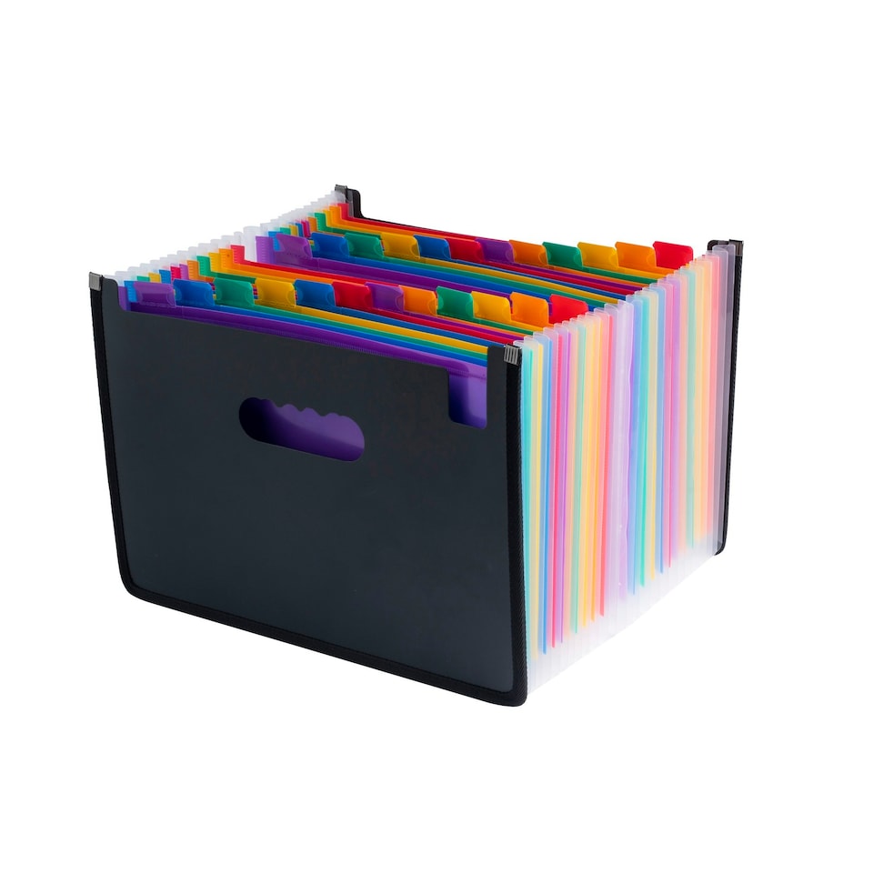 image 1 of A4 Landscape Desk Expander Black Cover with 23 Assorted Coloured Pockets