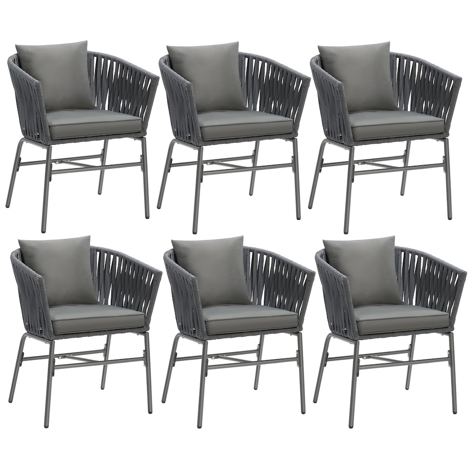 image 1 of Accent Chair Valeiras - woven rope design, thick cushions, 60 x 61 x 77cm | Grey | dark grey/dark grey | One Size | 6