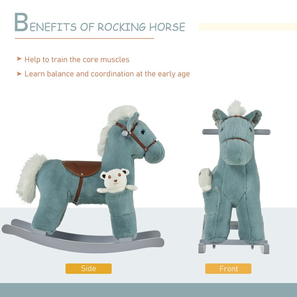 image 1 of HOMCOM Kids Plush Ride-On Rocking Horse with Plush Toy Sound Handle Grip