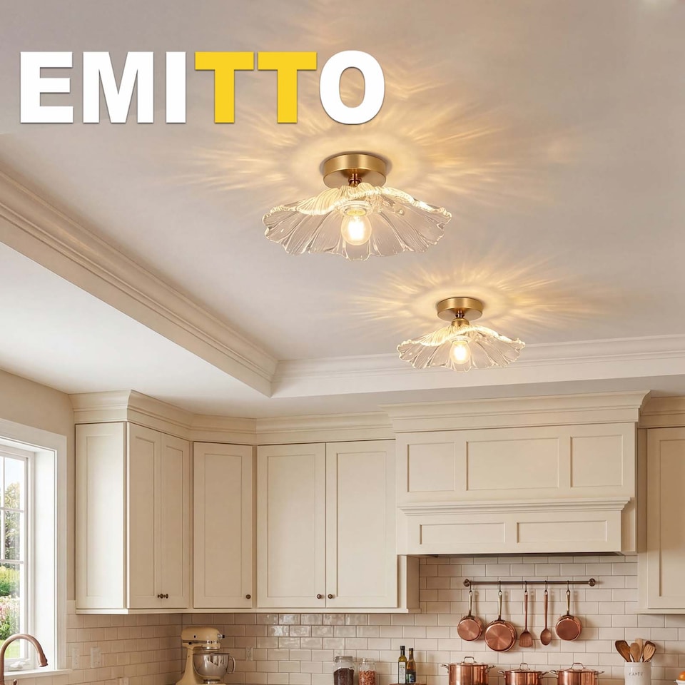 image 1 of Emitto Ceiling Light Flower Clear Glass Fixture Chandelier Flush Mount 2 PCS