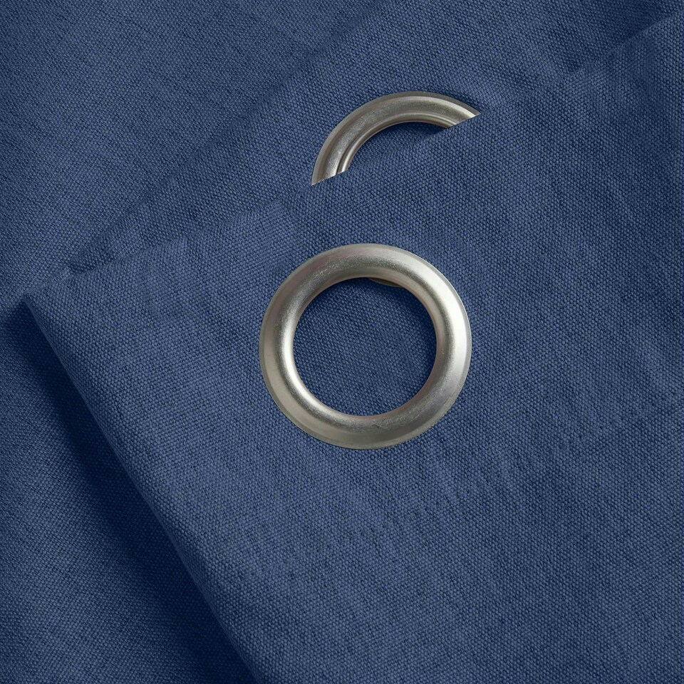 image 1 of Linen Look Blackout Ring Top Eyelet Curtains - 229cm x 137cm - Blue