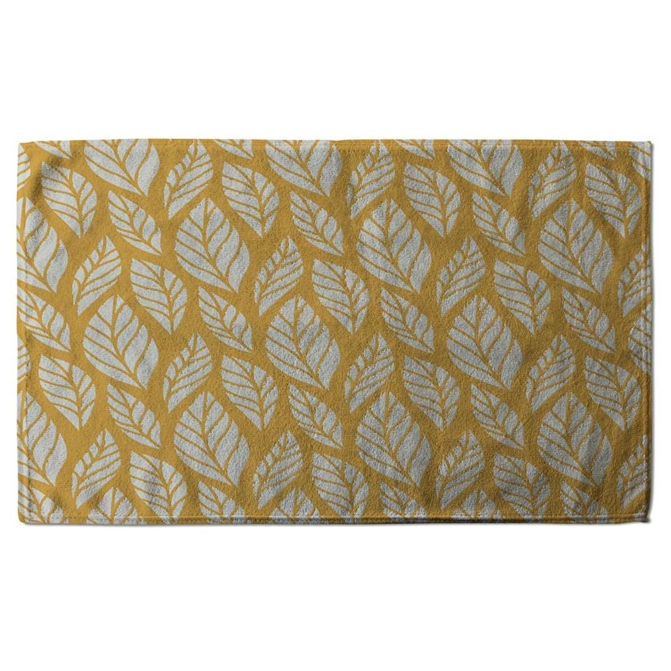 image 1 of White Leaf Pattern on Orange (Kitchen Towel)