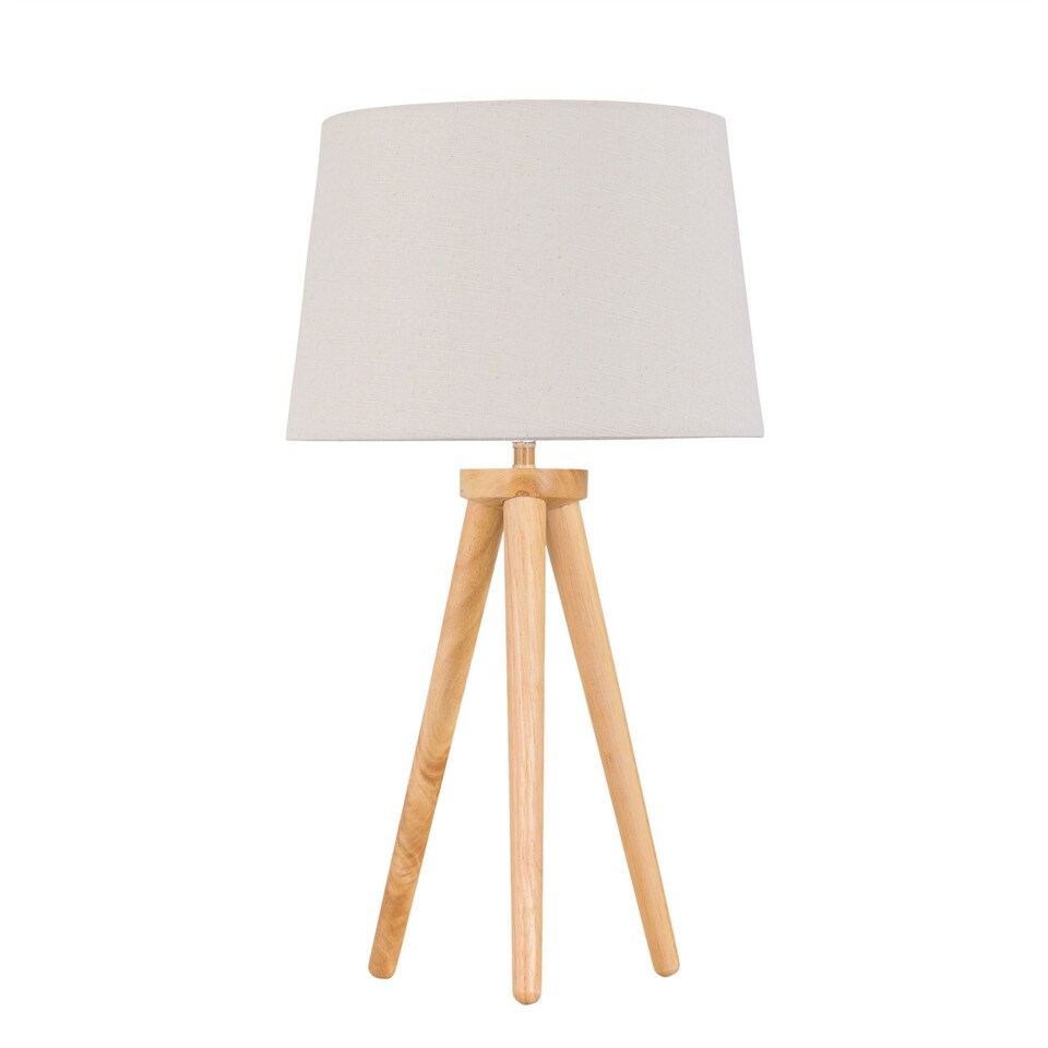 image 1 of Set of 2 Light Oak Table Lamp Bedside Lights with Natural Linen Shades | Brown | Brown | Large | 2