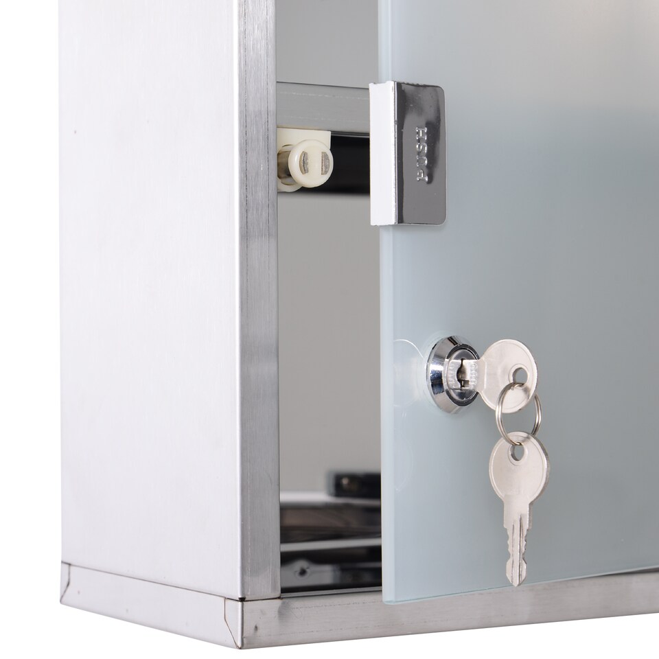 image 1 of HOMCOM Wall Mounted Medicine Cabinet First Aid Box Glass Door Lockable 3 Shelves
