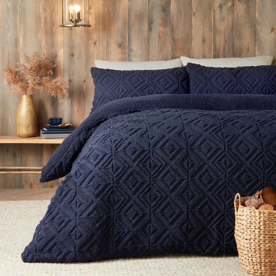 image 1 of Fusion Geo Fleece Duvet Cover Set Navy