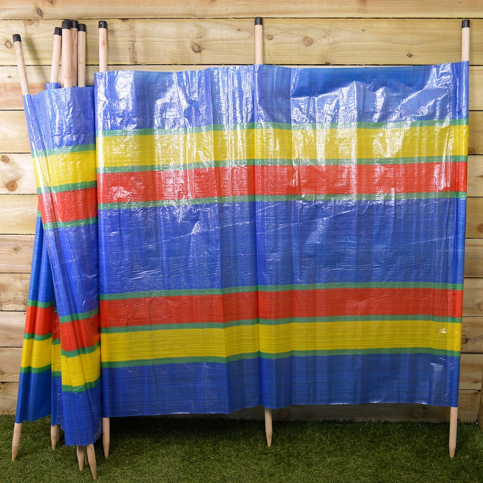 image 1 of 15.2ft (4.6m) Long 1m High 8 Pole Beach Camping Windbreak | Multi | Multi-coloured