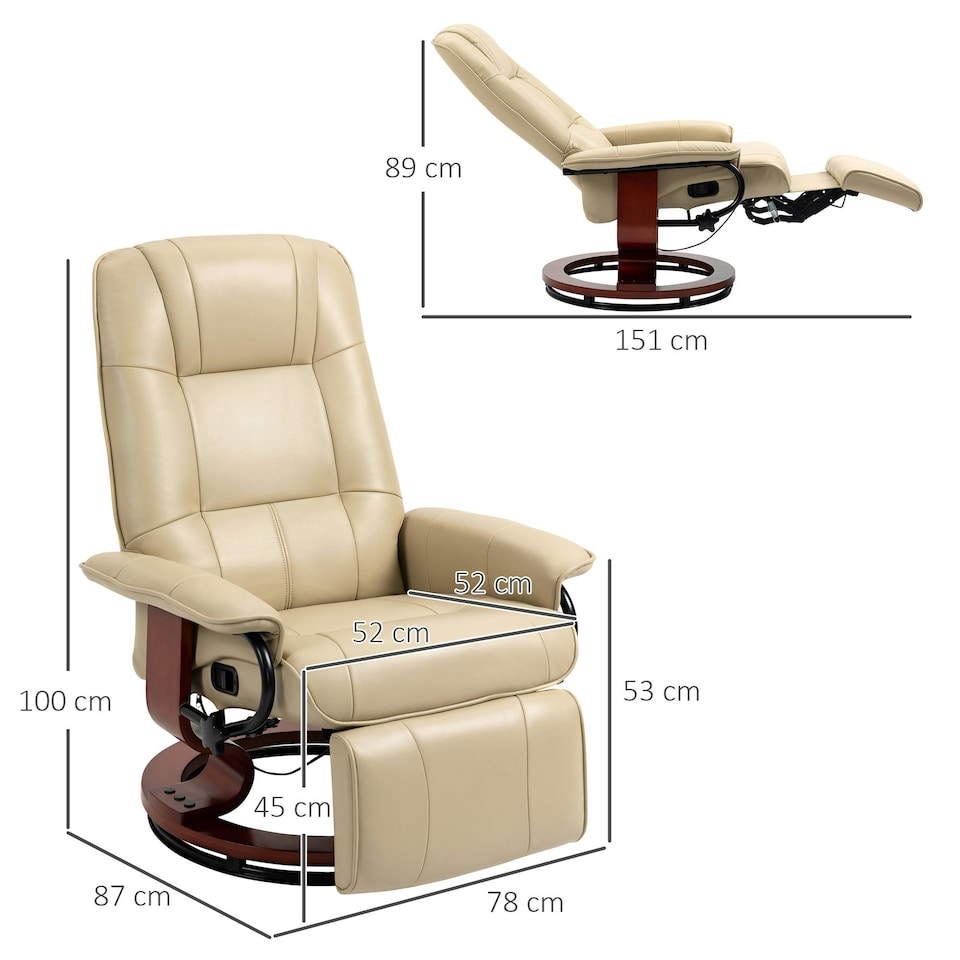 image 1 of HOMCOM Ergonomic Office Recliner Sofa Chair PU Leather Armchair Lounger Cream