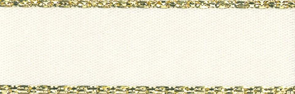 Berisfords 419 Bridal White 25mm Gold Edge Satin Ribbon (Value Roll) for Dressmaking - per 20 metre roll