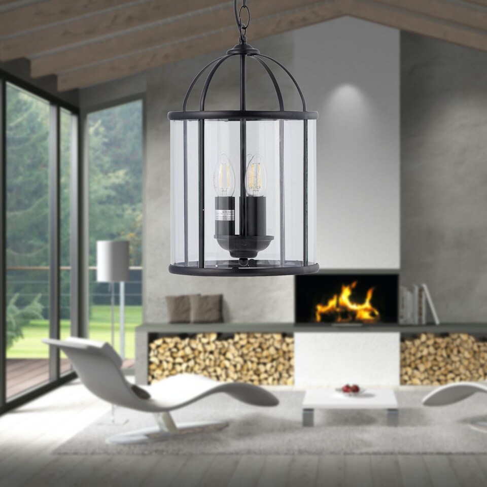 image 1 of Alicia - Black 3 Light Lantern Style Pendant | Black | Clear | 1