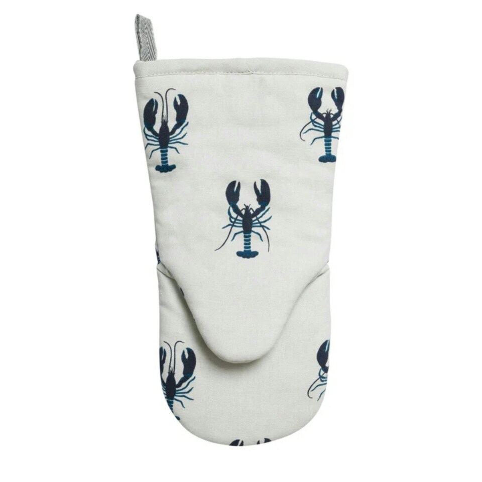 image 1 of Sophie Allport Lobster Oven Mitt, 100% Cotton White | Blue