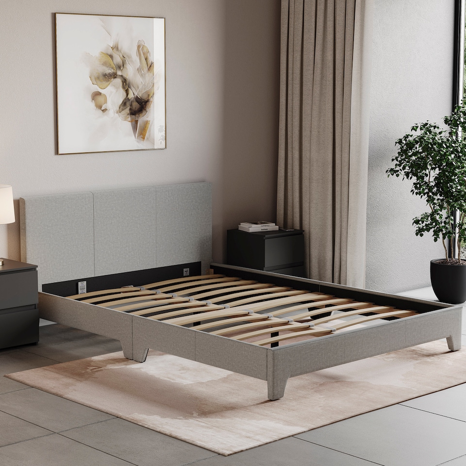 image 1 of Vida Designs Victoria 5ft King Size Bed Fabric Upholstered, Light Grey Linen, 150 x 200cm