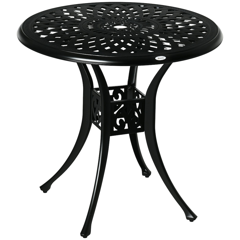 image 1 of Outsunny 78 cm Round Garden Dining Table with Parasol Hole, Black