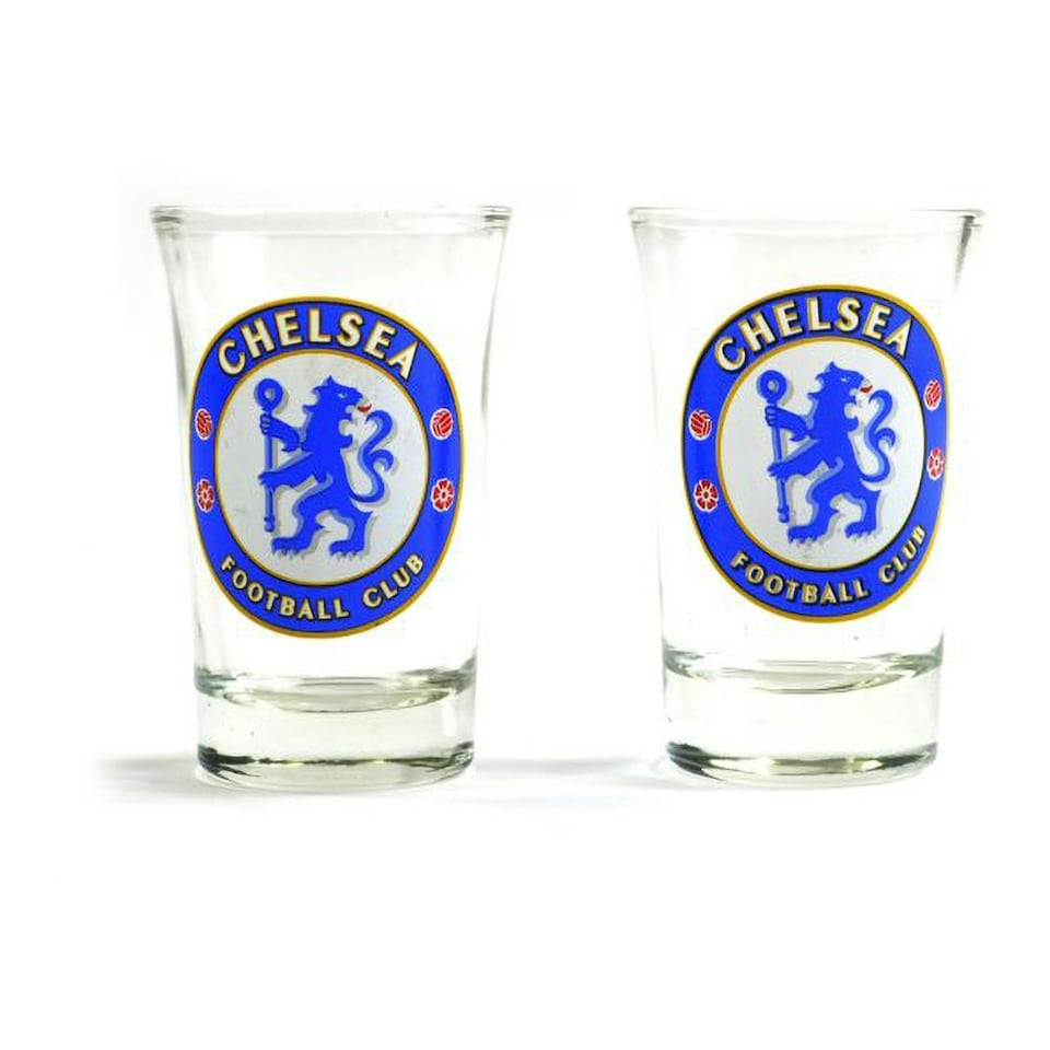 image 1 of Chelsea FC Two Pack Home Word Mark Shot Glasses - Transparent/Blue - One Size