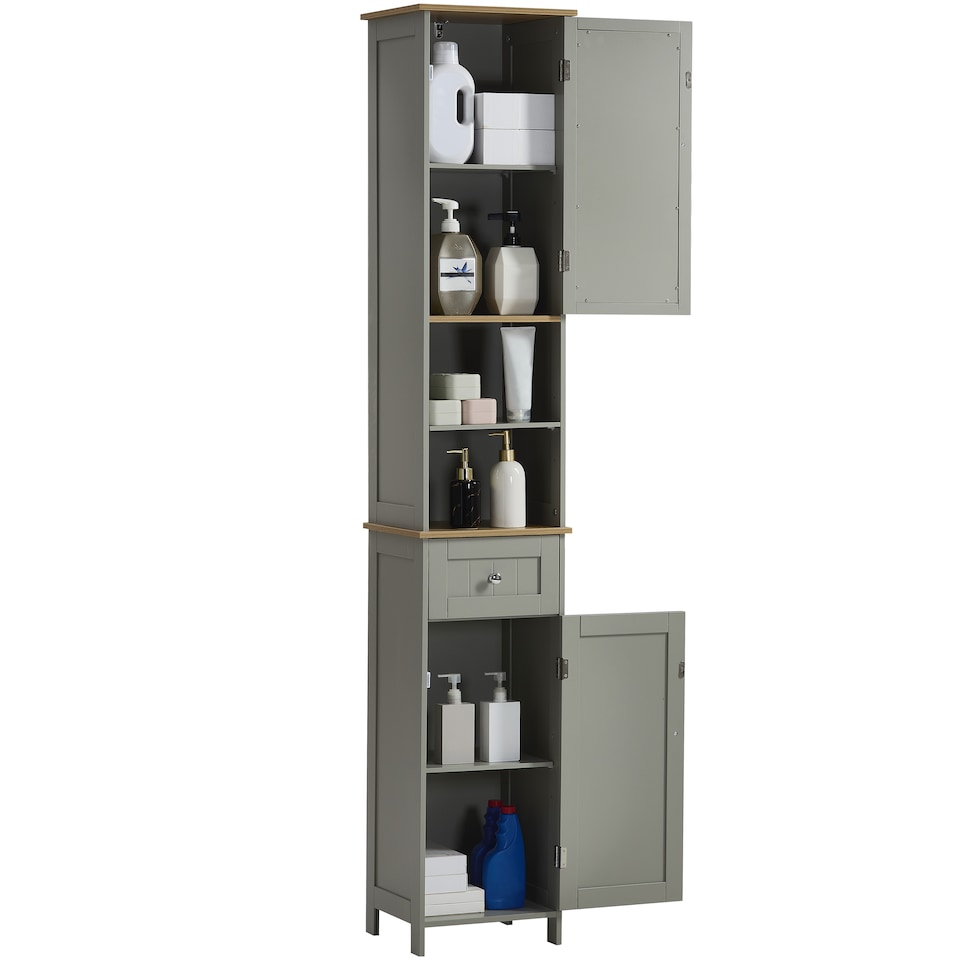 image 1 of Bath Vida Priano 2 Door Tall Bathroom Cabinet With Mirror, Grey & Oak