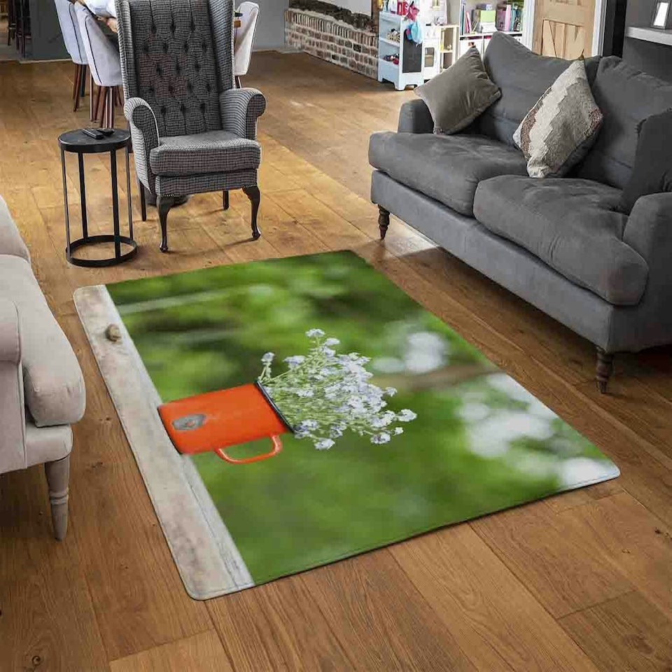 image 1 of Forget Me Not Flowers Rug Green | L
