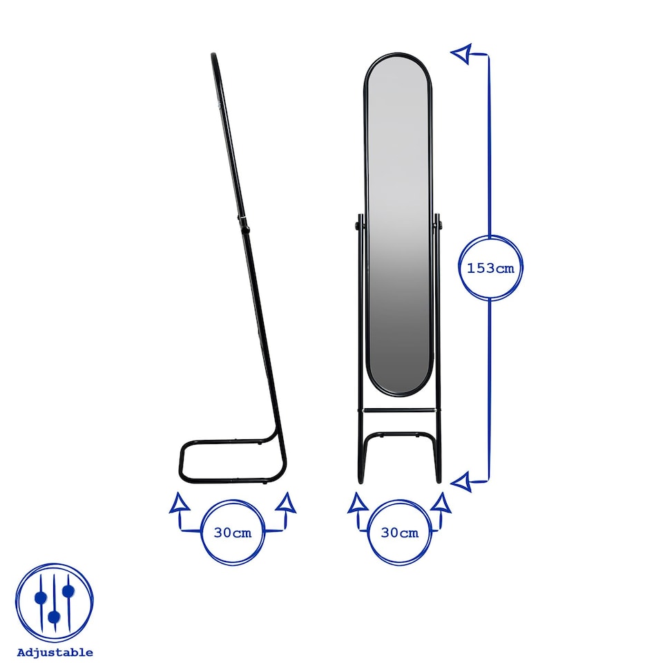 image 1 of Harbour Housewares Round Full-Length Mirror - 153cm x 30cm - White | White | White