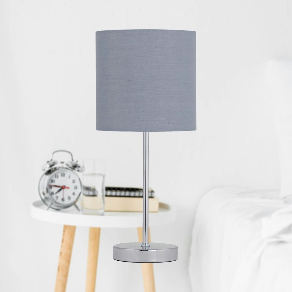 image 1 of Chrome Touch Operated Table Lamp with Grey Cotton Shade Chrome | Grey