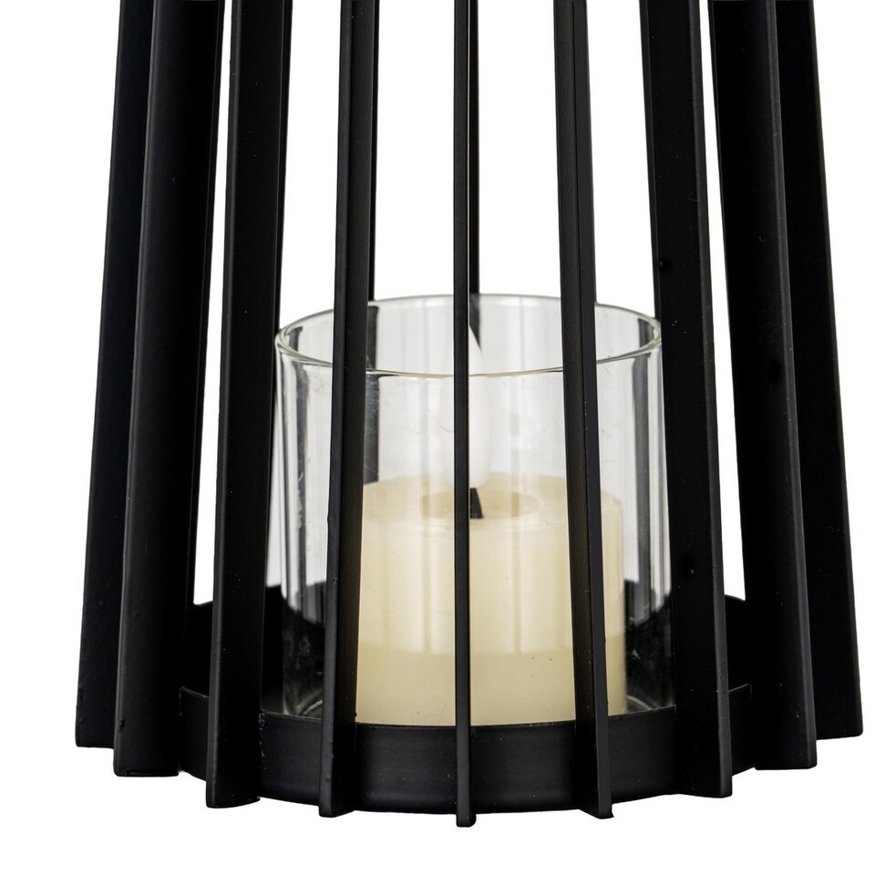 image 1 of Lynk Small Lantern with Handle and Candle Holder - Glass - L12 x W12 x H24 cm - Black