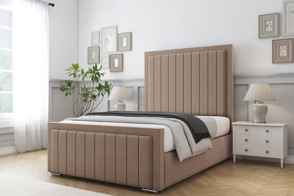 image 1 of Sloomy Richmond Mink Plush Bed Frame With 50" Upholstered Headboard 4' Small Double