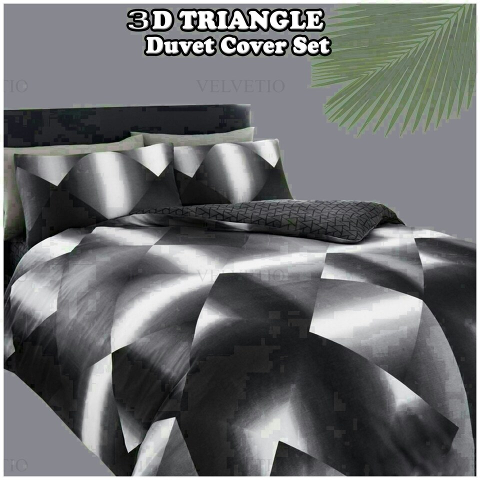 image 1 of 3D Triangle Printed Duvet Cover Set Reversible Polycotton Beddings Black | King