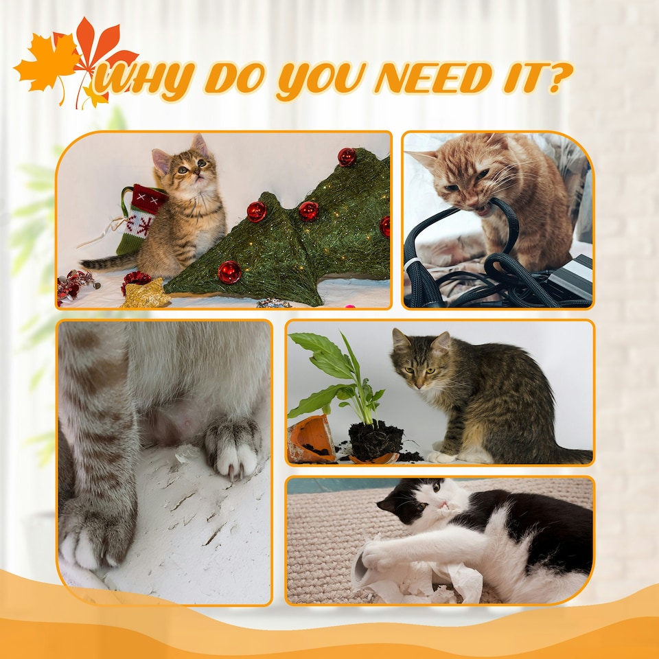 image 1 of PawHut 242cm Floor to Ceiling Cat Tree with Leaves, Scratching Post, Orange