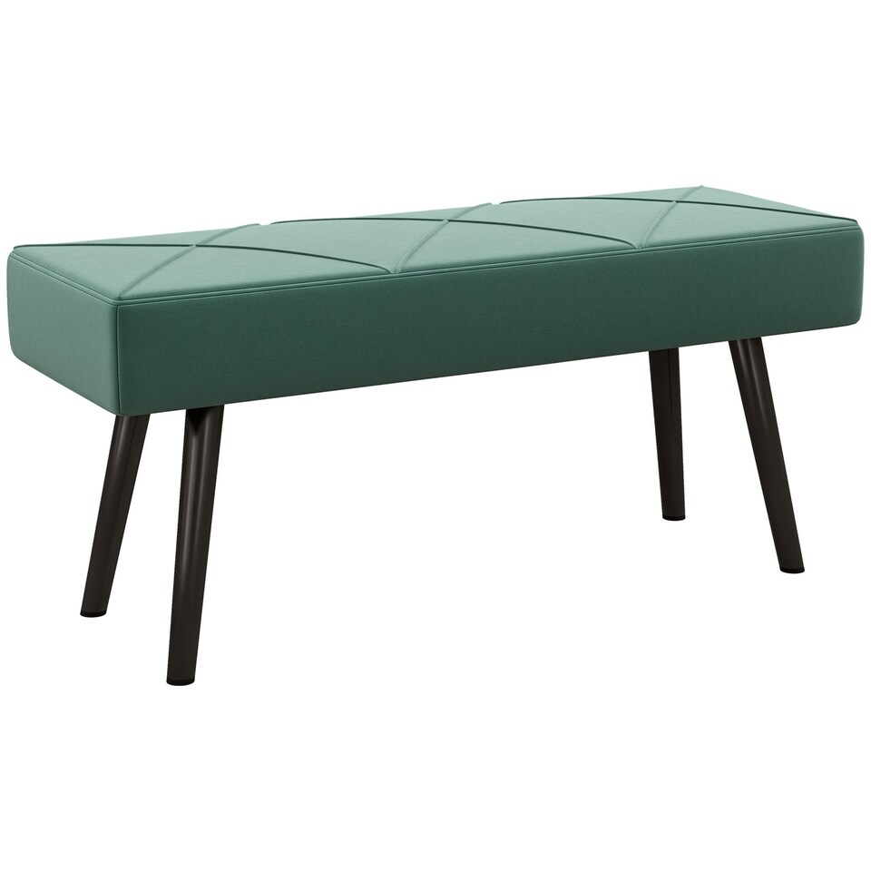 image 1 of HOMCOM End of Bed Bench, Upholstered Hallway Bedroom with Steel Legs, Green