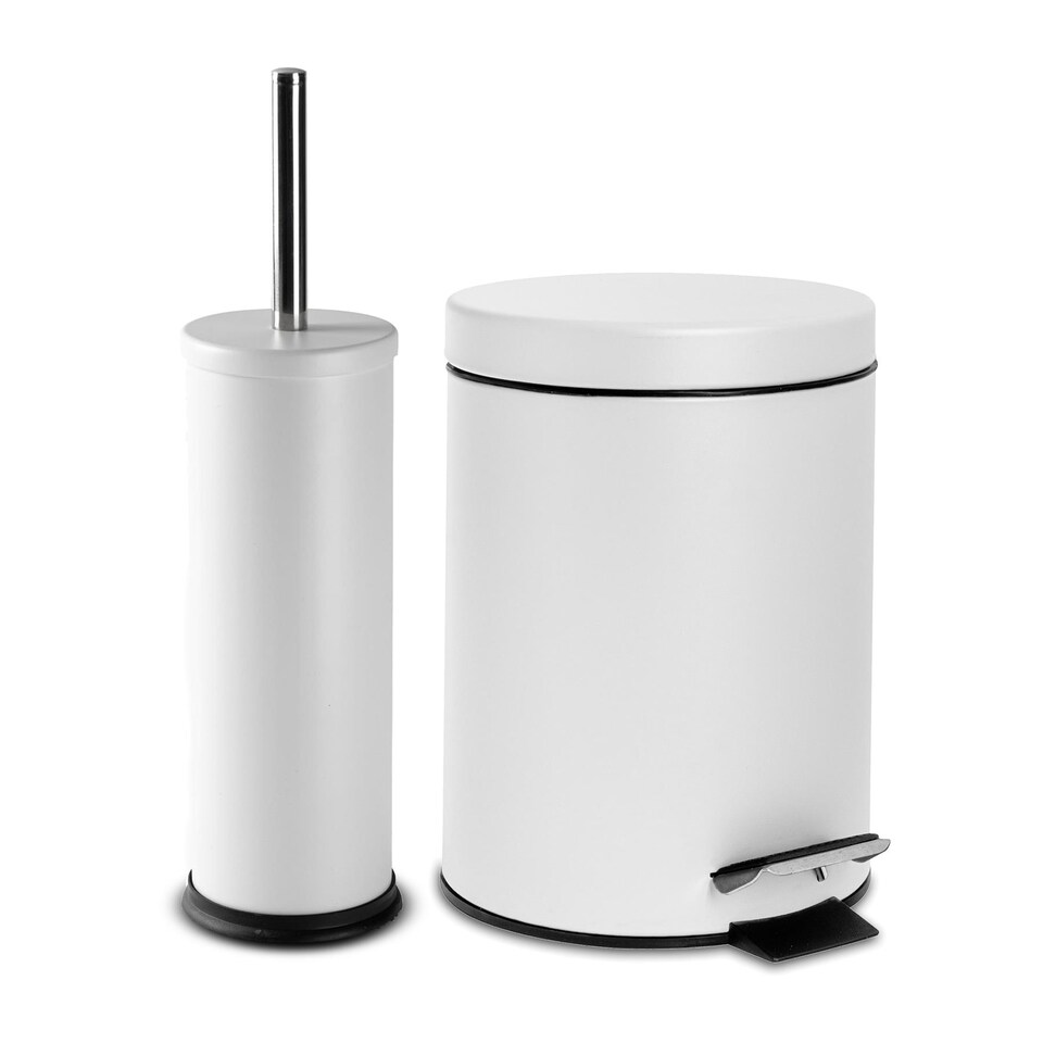 image 1 of Harbour Housewares Round Toilet Brush & Bin Set - Matt White