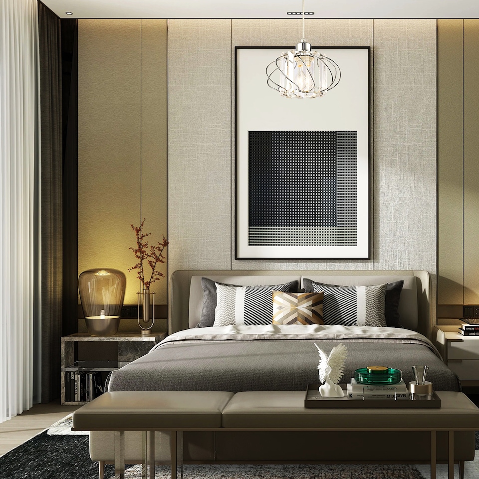 image 1 of Modern Pendant Lamp Shade with Clear Acrylic Rectangular Prims and Chrome Frame | Chrome