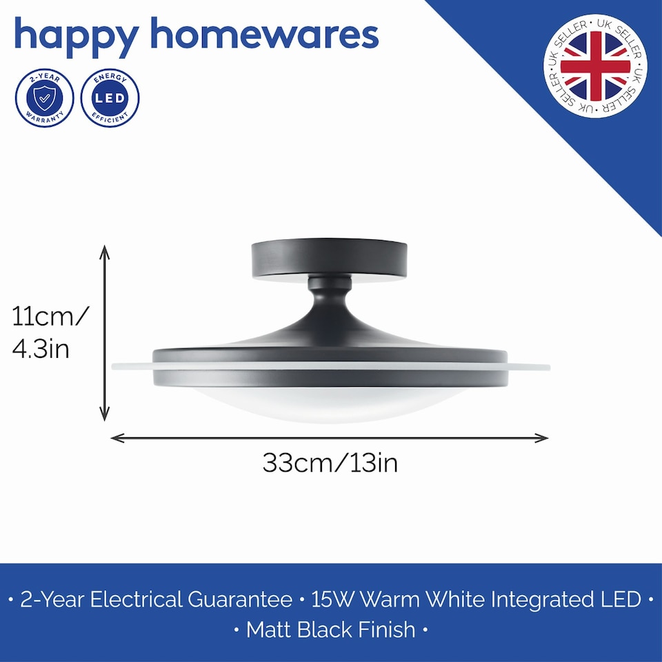 image 1 of Modern and Sleek Semi Flush LED Powered Ceiling Light Fitting in Matt Black