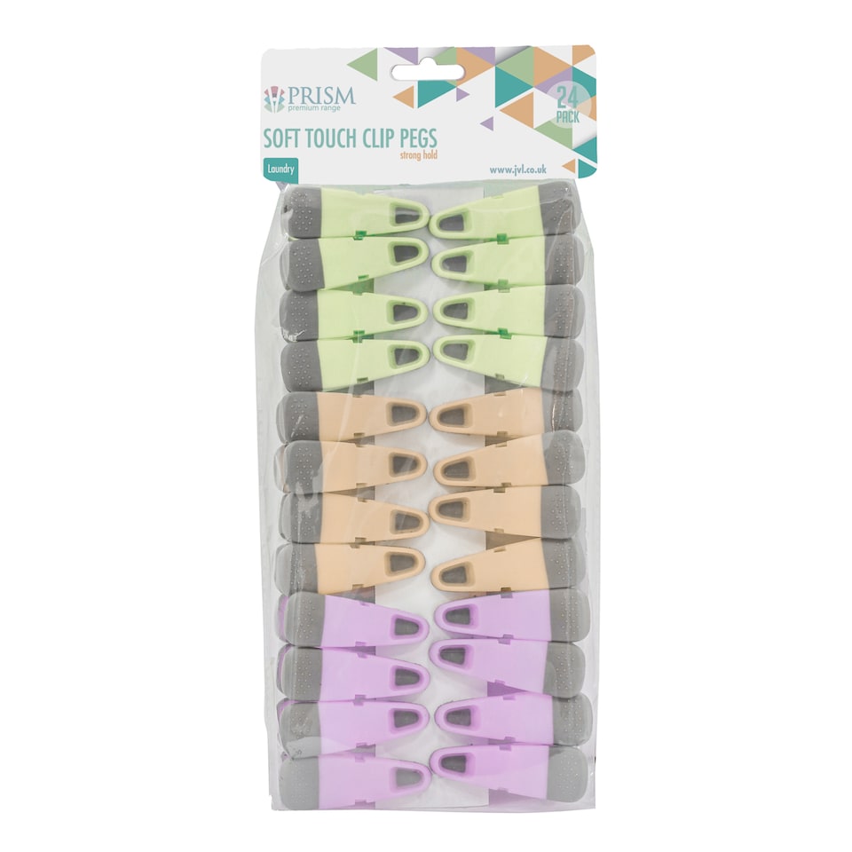image 1 of JVL Grey Peg Basket with 48 Soft Touch Clip Clothes Pegs, Assorted Colours