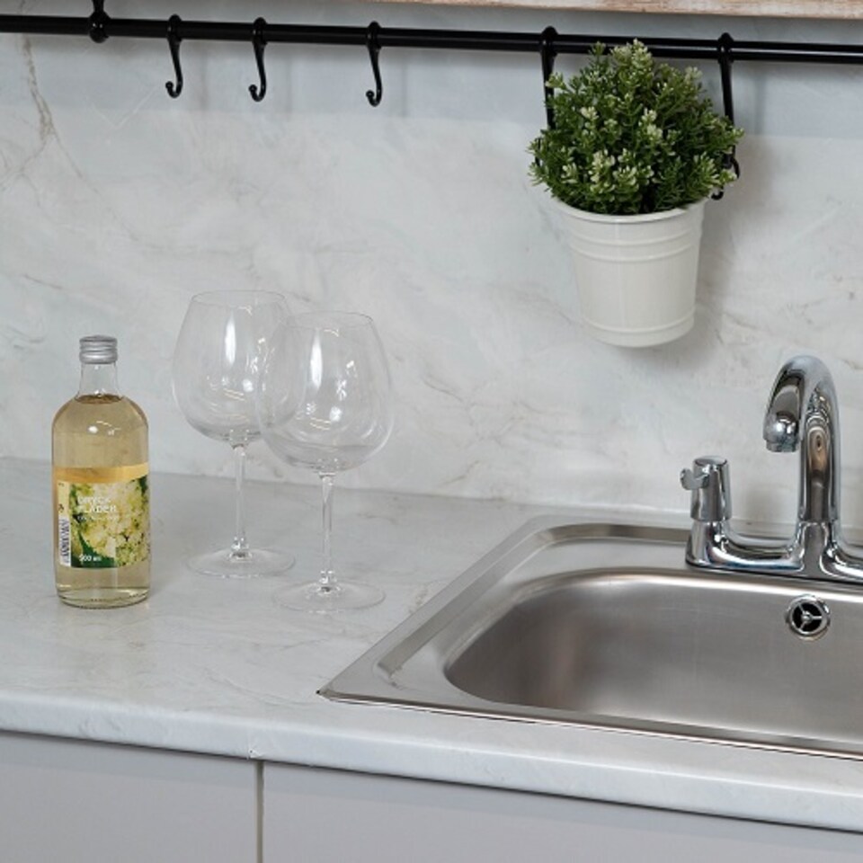 image 1 of Sticky Back Plastic Romeo Matt White Marble Effect Kitchen Self-adhesive Vinyl Wrap for Cupboards, Doors and Worktops 67.5cm x 2m (7 rolls) - d-c-fix