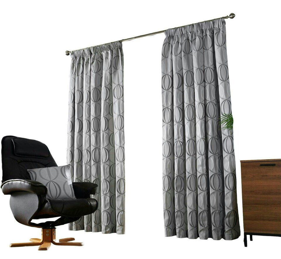 image 1 of Omega Lined Pencil Pleat Curtains - Silver -168cm x 183cm