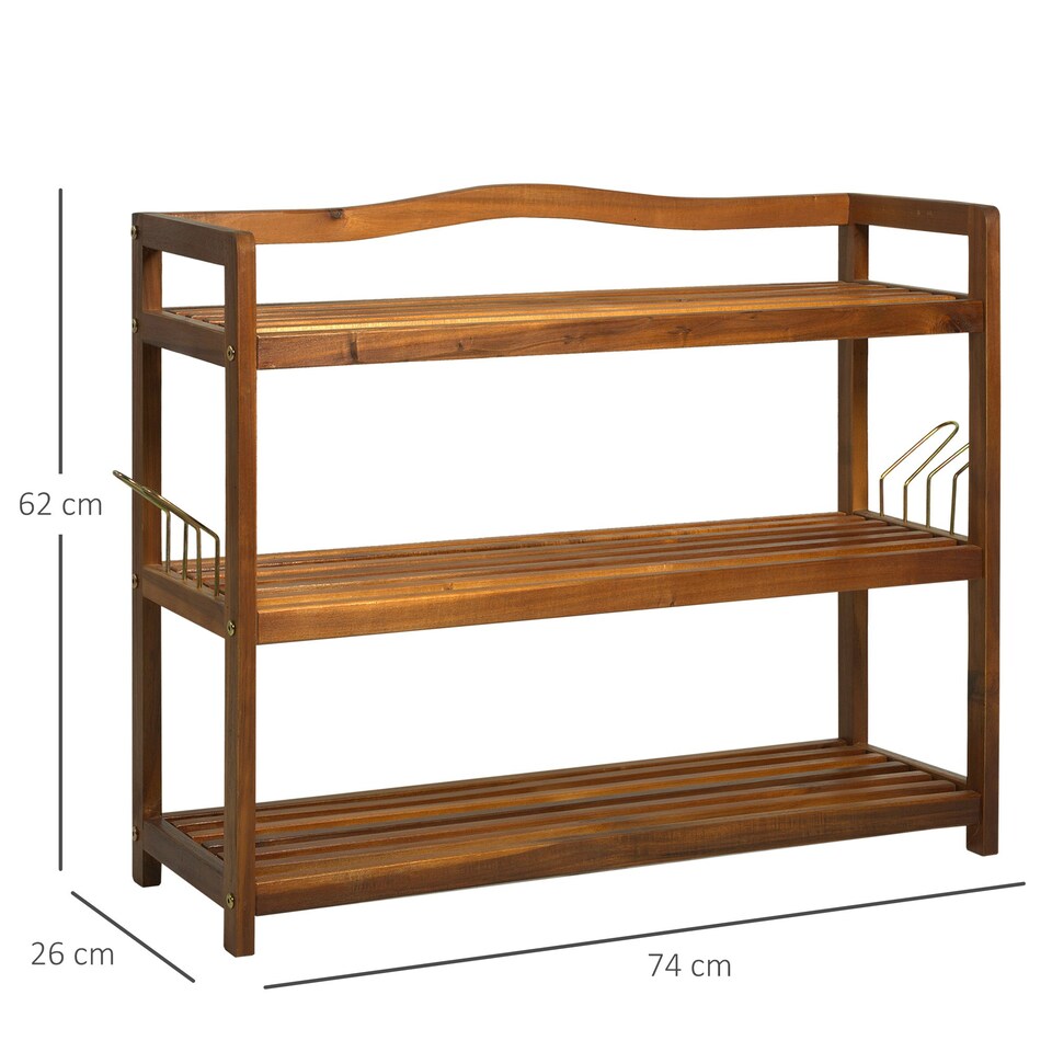 image 1 of HOMCOM 3-Tier Shoe Rack Acacia Wood Shoe Storage Shelf for Entryway Bedroom Teak
