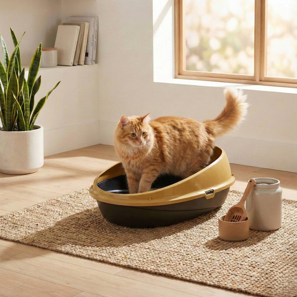 image 1 of Oval Cat Litter Tray Box with Rim | Yellow | 1