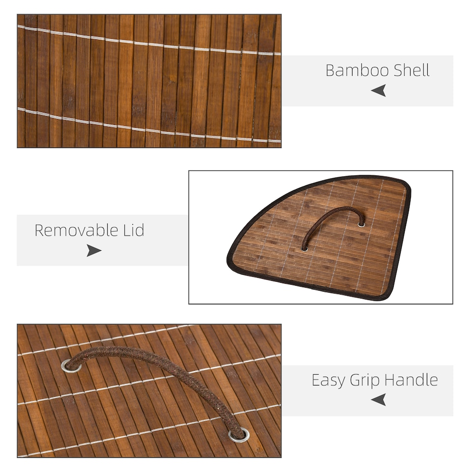 image 1 of HOMCOM Bamboo Laundry Basket with Lid, 55 Litres Laundry Hamper with Removable Washable Lining, Corner Washing Baskets, 38 x 38 x 57cm, Brown | Brown