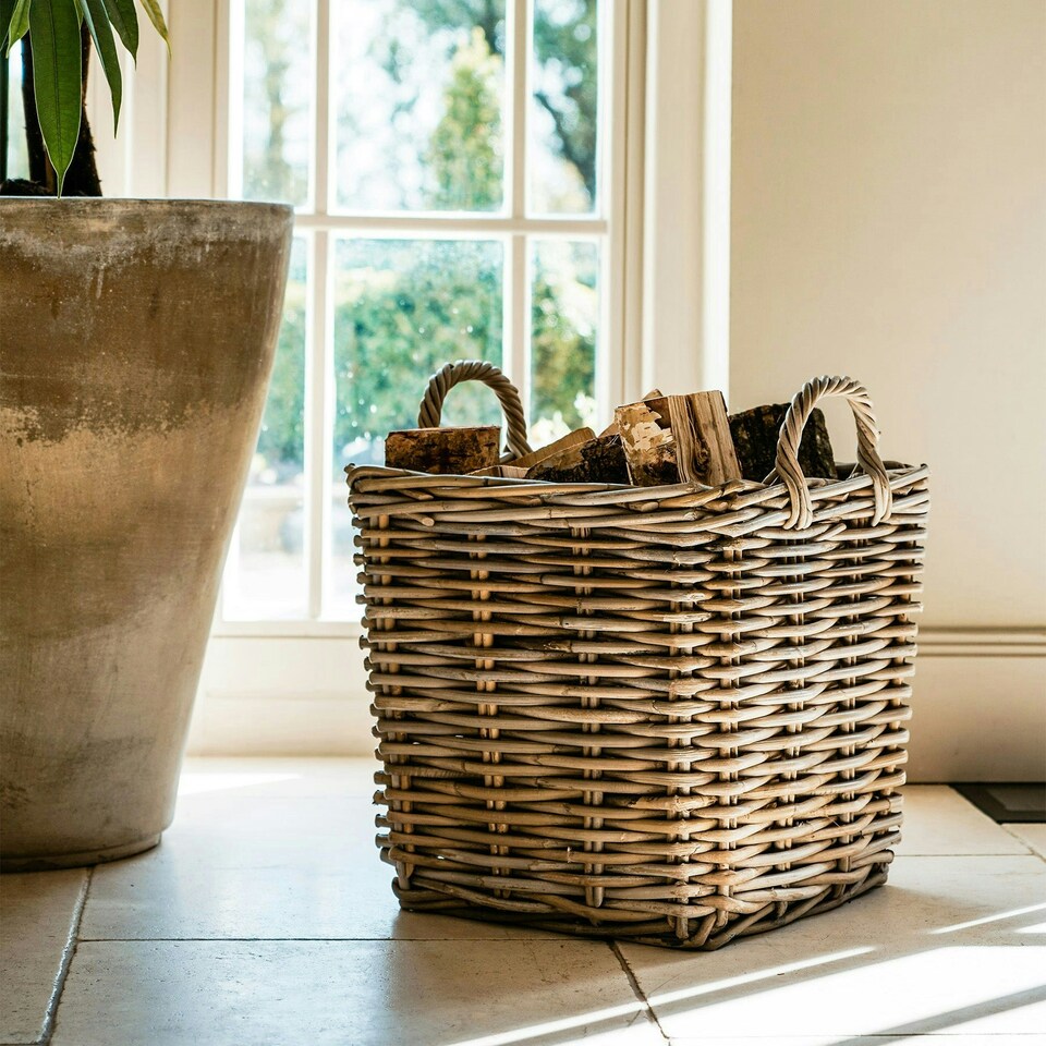 image 1 of Wicker Log Basket Square, Set of 2 N/A