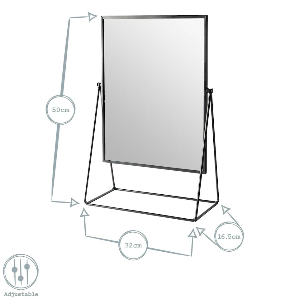 image 1 of Harbour Housewares 32 x 50cm Rectangle Makeup Mirror - Black - Dressing Table Mirror Bathroom Mirror Vanity Mirror Tabletop Mirror | Black | Black | 50 x 32 x 16.5 CM | 1