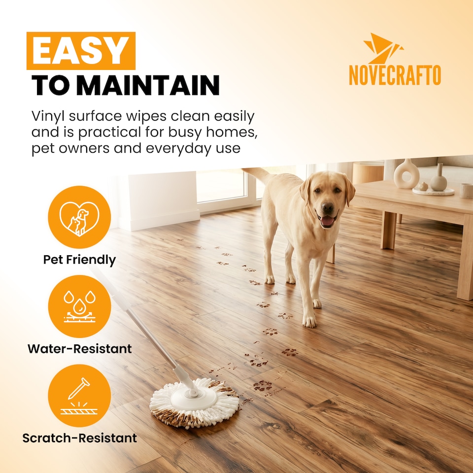 image 1 of NOVECRAFTO Self Adhesive Vinyl Floor Planks – 36x5.98 in (91.4x15.2cm) – Peel & Stick Flooring Tiles – Sandalwood Glow Wood Effect – Pack of Vinyl Tiles | Brown | 5 sqm