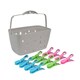 image 1 of JVL Plastic Peg Basket, Grey with 48 Prism Clip Pegs with Hooks, Multi
