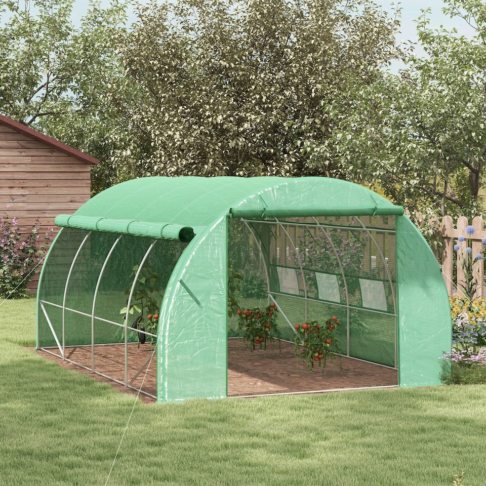 image 1 of Outsunny 4 x 3 x 2 m Polytunnel Greenhouse Pollytunnel Tent Steel Frame Green