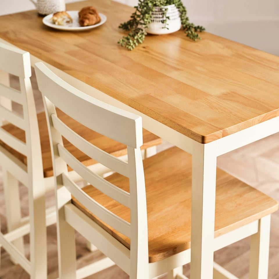 image 1 of Furniturebox Rye Cream and Oak Wood Bar Table and 2x Bar Chairs Dining Set