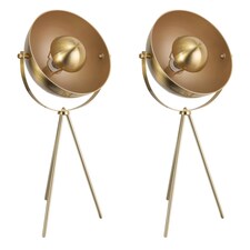 First Choice Lighting Pair of Retro Satin Brass Tripod Table Lamps Bronze | Gold