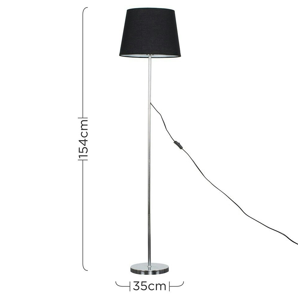 image 1 of ValueLights Charlie Chrome Floor Lamp Black Taper Shade & Bulb