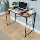image 5 of Folding Compact Desk Storage Hook Wood Metal Office Computer Table Workstation Brown | Dark Oak