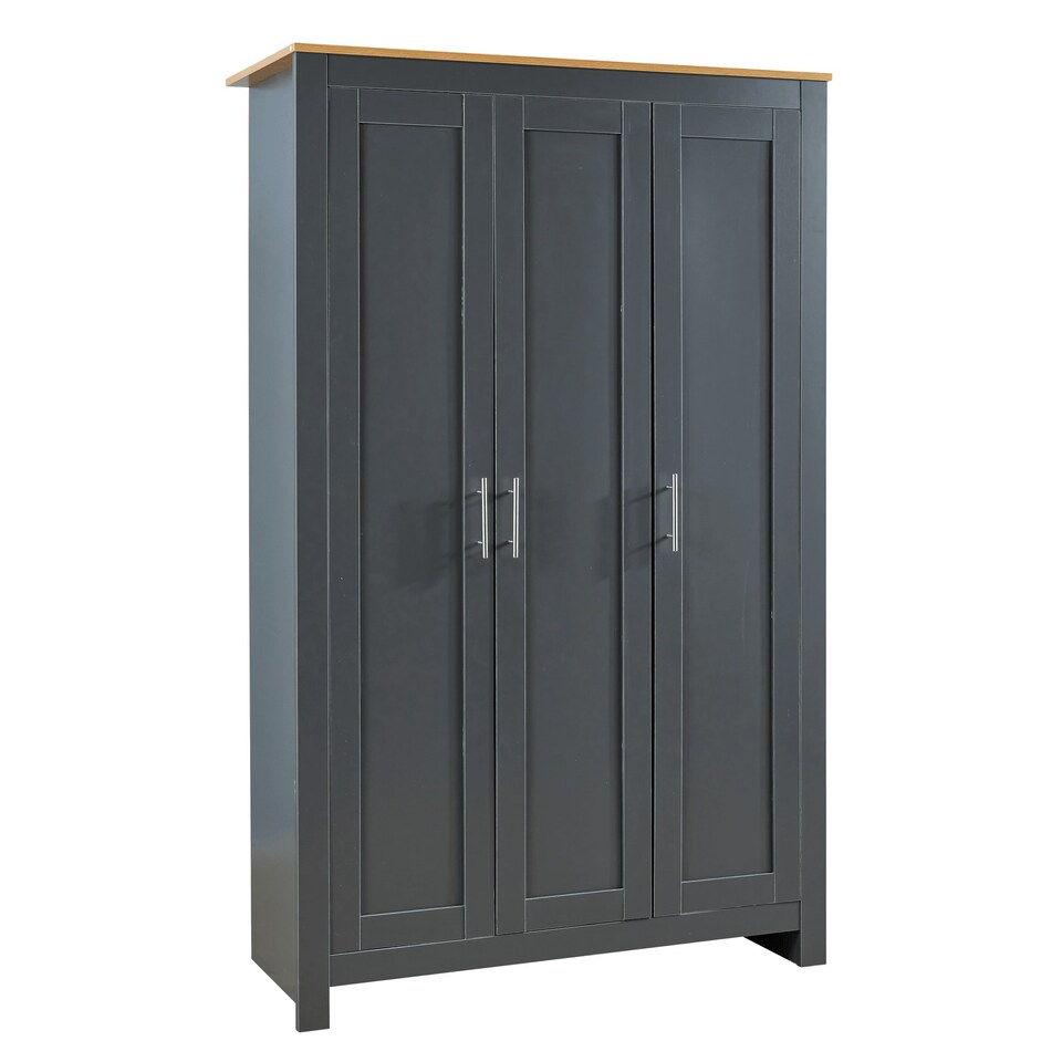 image 1 of Wardrobe 3 Door Bedroom Furniture Clothing Storage Oak Top Wooden Unit White